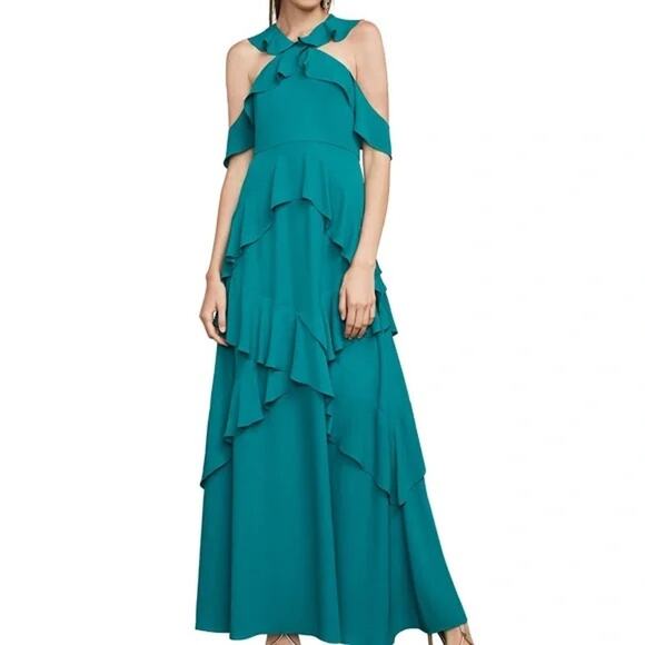 BCBGMAXAZRIA Dresses & Skirts - BCBG‎ MAXAZRIA Green Audrianna Georgette Ruffled Halter Dress Gown Sz 12